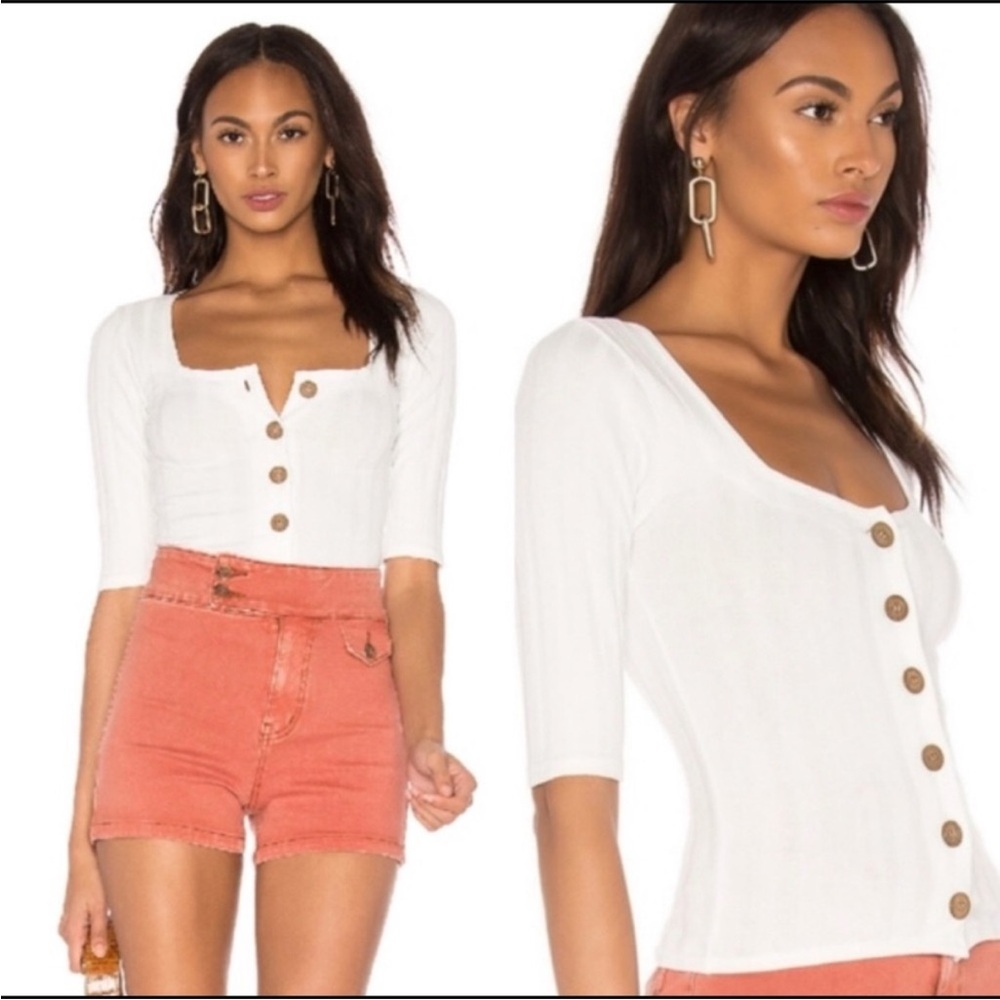 Free People Central Park White Ribbed Knit Top Size XS